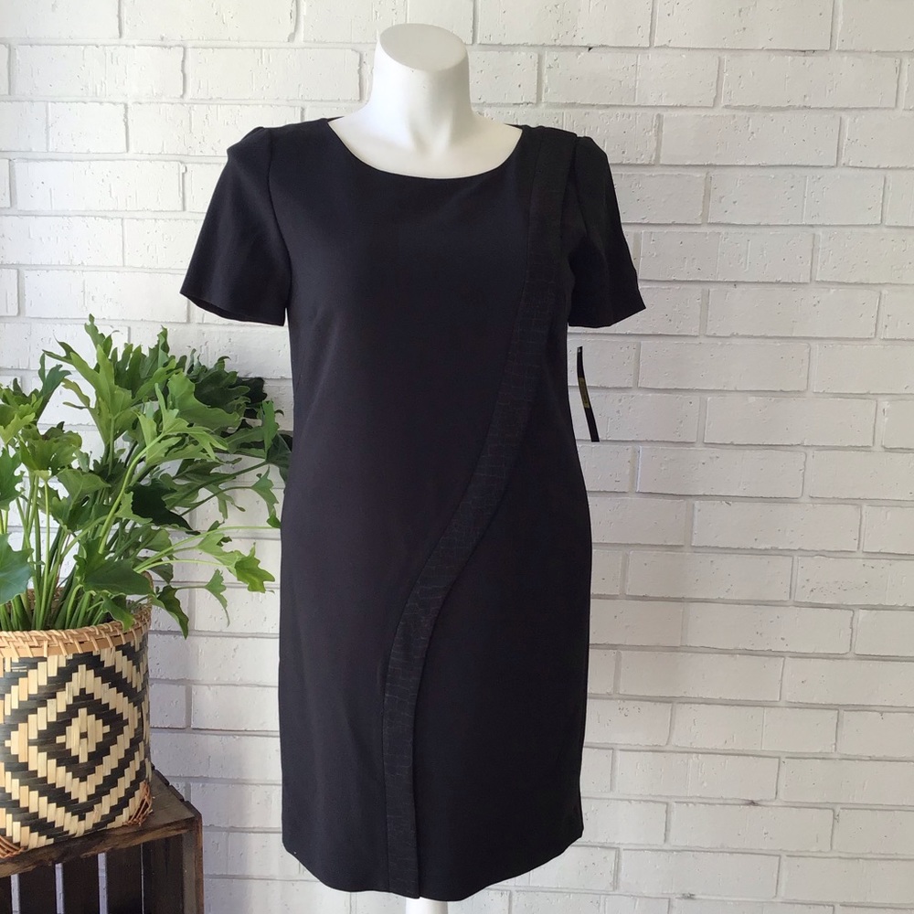 Tahari Solid Black Shift Mini Dress Animal Print